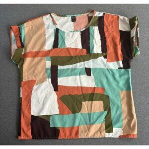 Emery Rose | Women's Blocky Square Abstract Colorblock Short Sleeve Top | Large